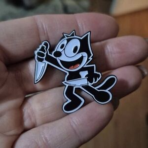 Black and White Cartoon Cat Enamel Pin